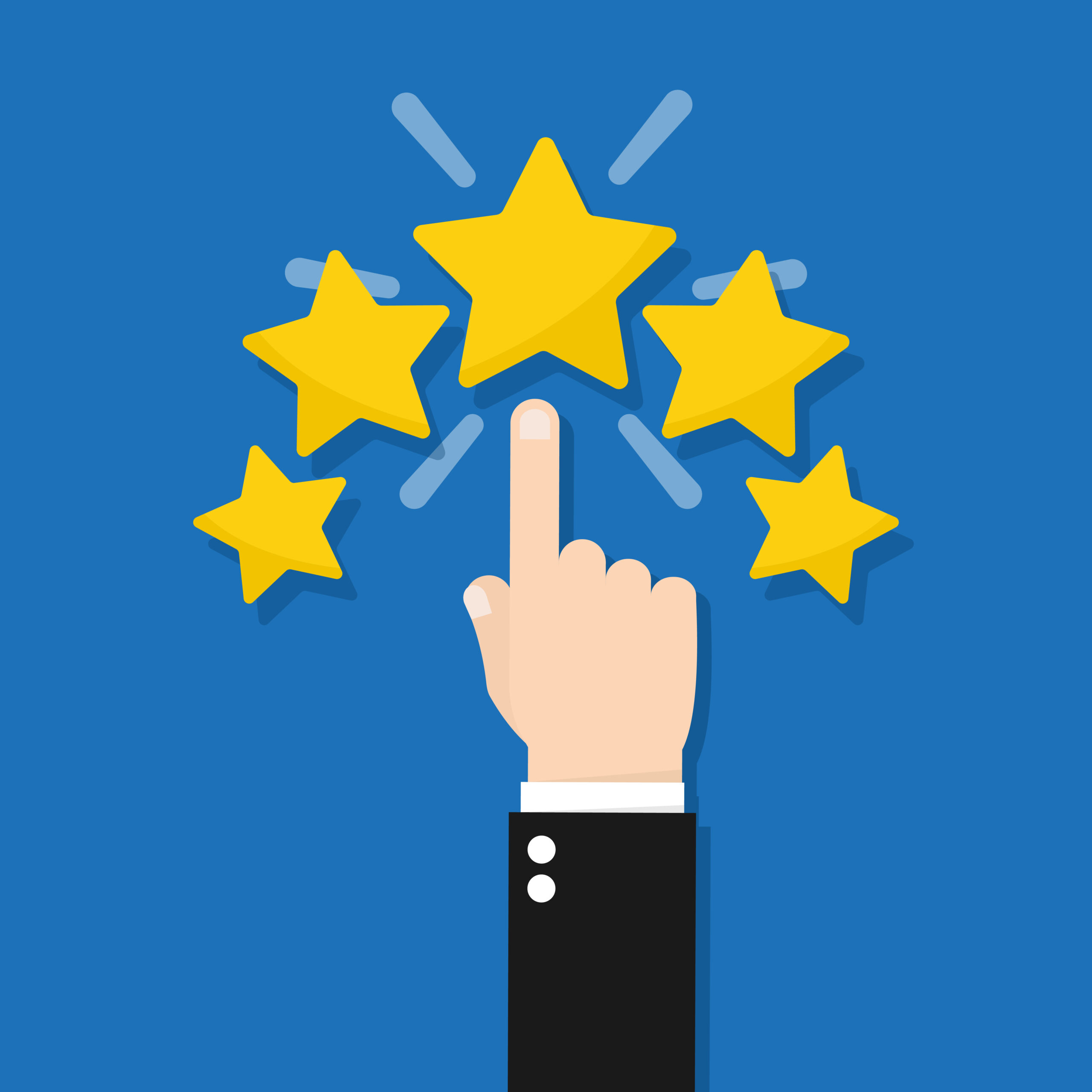 Hand giving five star rating, Feedback concept vector illustration flat style