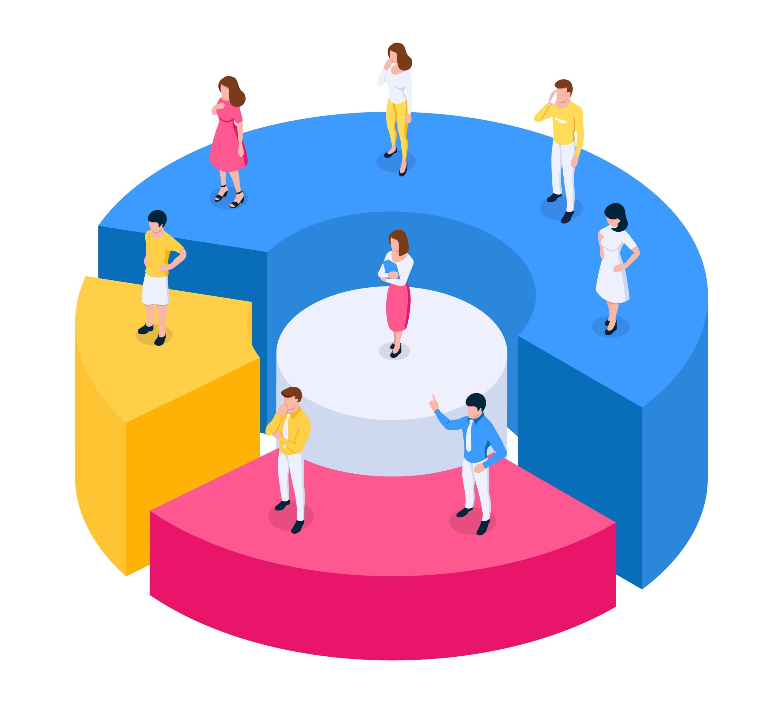 Audience segmentation concept. Dividing your target audience. Isometric illustration on white background.