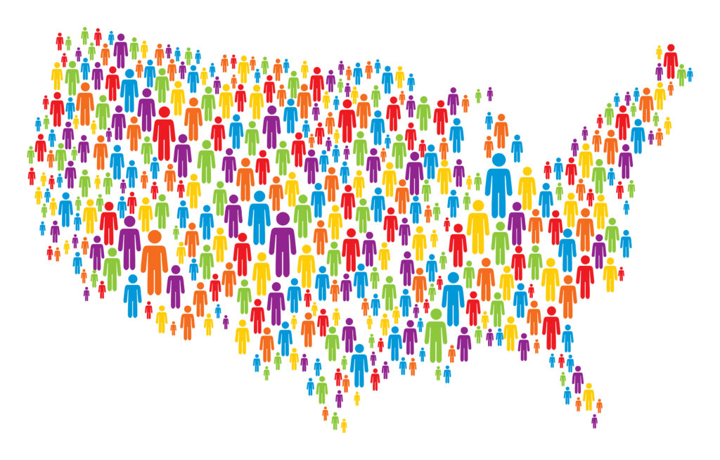 Vector of USA Map Made of Multicolored Stickman Figures