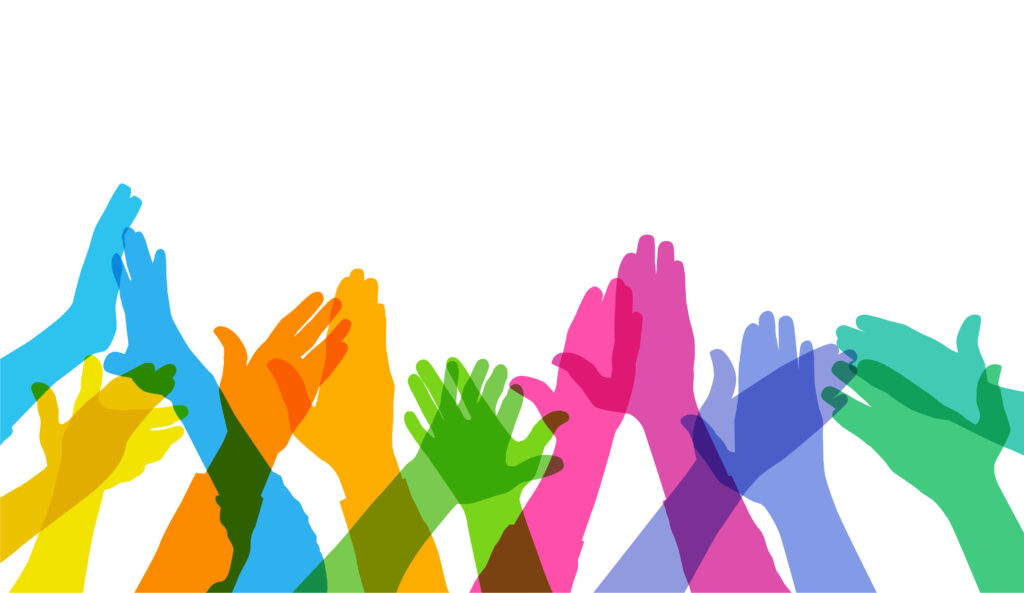 Colourful silhouettes of Hands Clapping or applause, key worker, medical workers